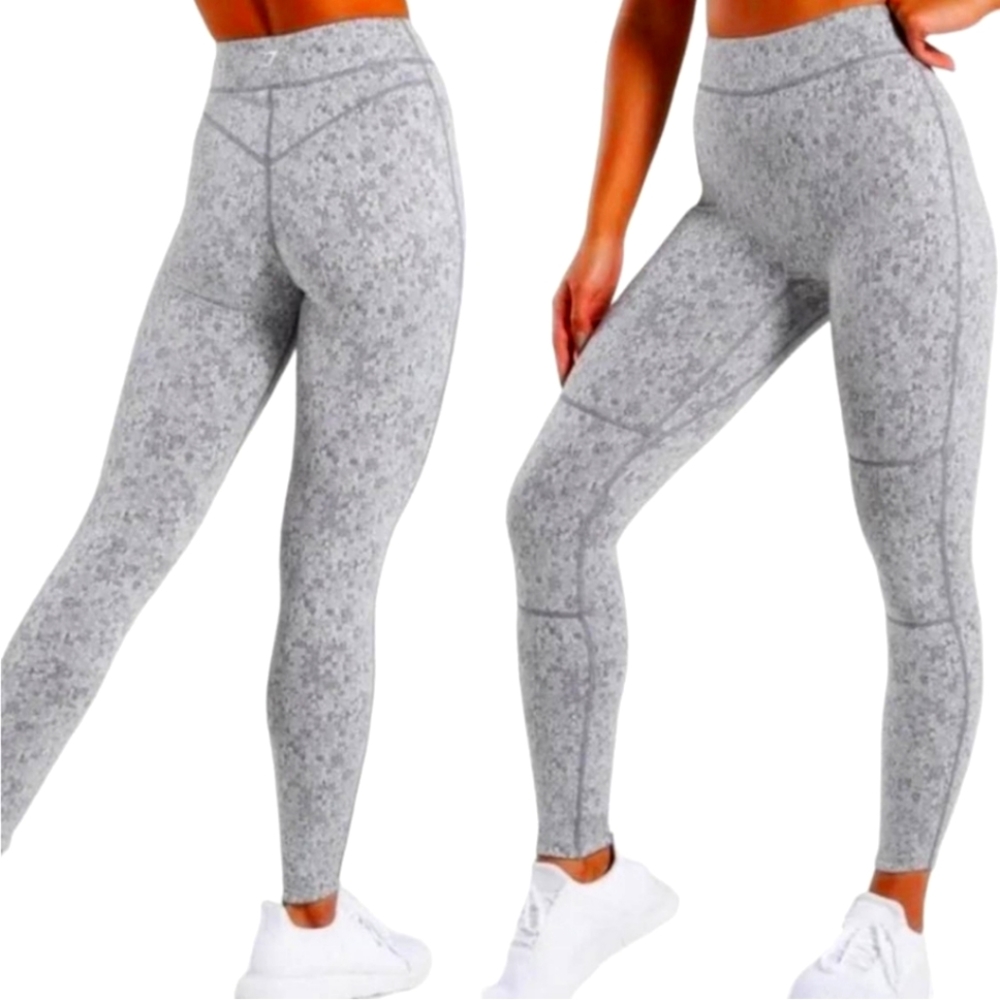 Gymshark Full Length Fluer Textured High Waisted Gray Athletic Leggings